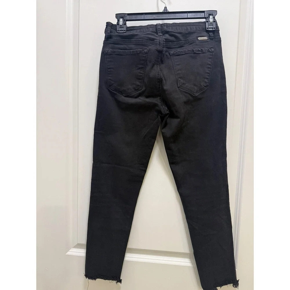 KanCan Black Skinny Jeans Mid Rise Raw Hem Frayed‎ Ankle Faded Denim